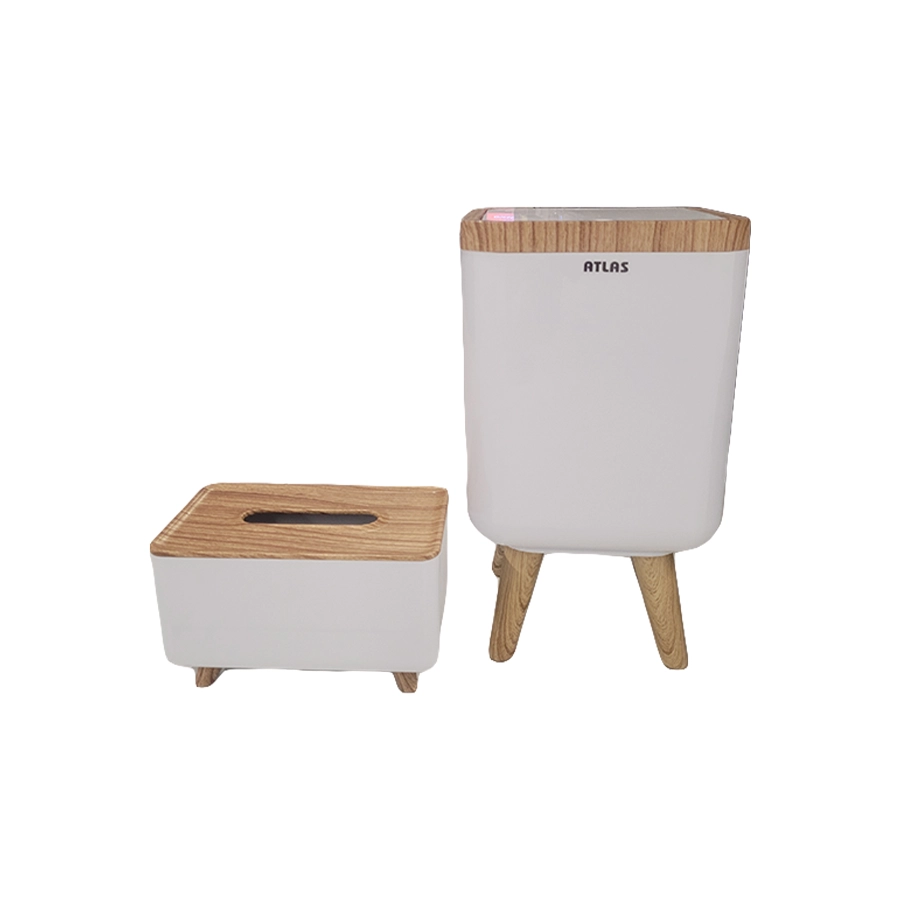 دستمال و سطل پایه بلند مدل ژیوار طرح چوب کد 221 (اطلس)