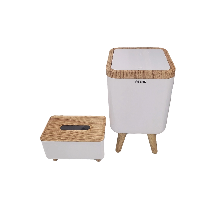 دستمال و سطل پایه بلند مدل ژیوار طرح چوب کد 221 (اطلس) - 2