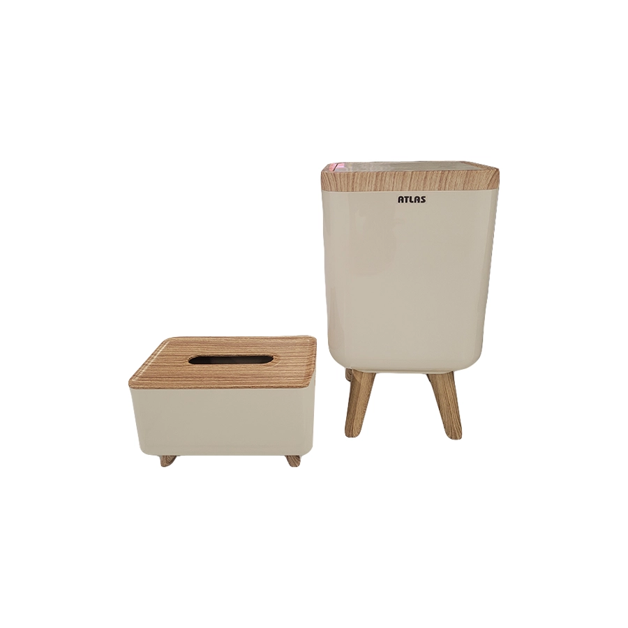دستمال و سطل پایه بلند مدل ژیوار طرح چوب کد 222 (اطلس)