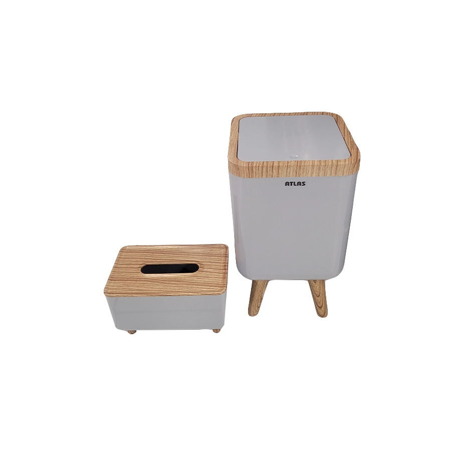 دستمال و سطل پایه بلند مدل ژیوار طرح چوب کد 223 (اطلس) - 2
