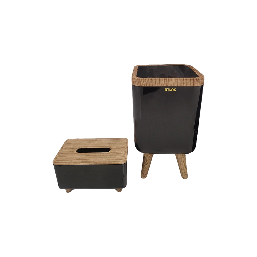 دستمال و سطل پایه بلند مدل ژیوار طرح چوب کد 224 (اطلس)