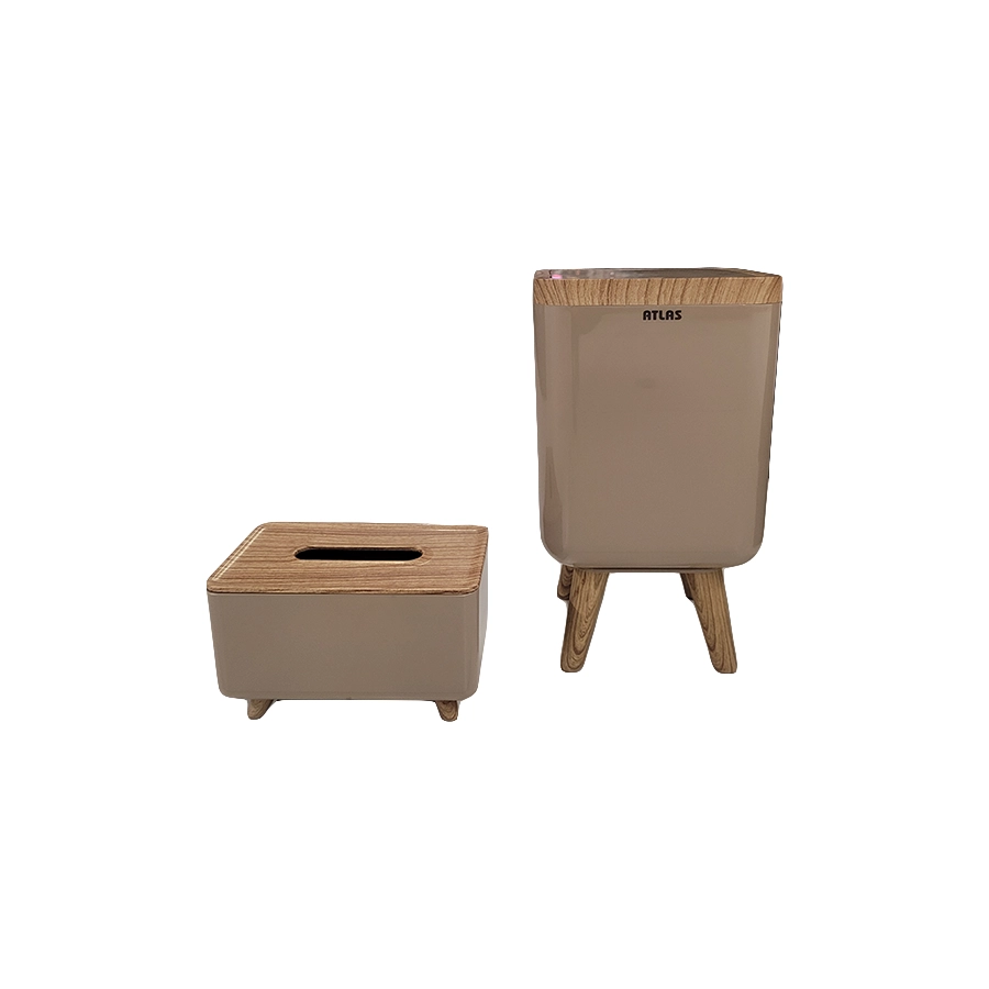 دستمال و سطل پایه بلند مدل ژیوار طرح چوب کد 225 (اطلس)