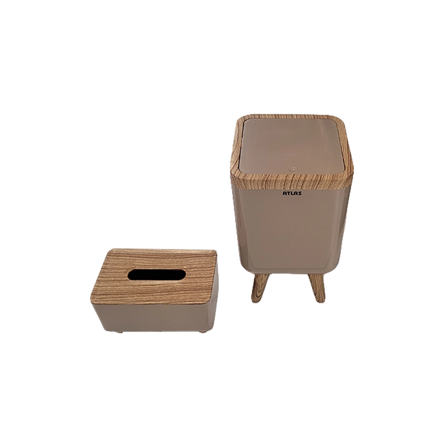 دستمال و سطل پایه بلند مدل ژیوار طرح چوب کد 225 (اطلس) - 2