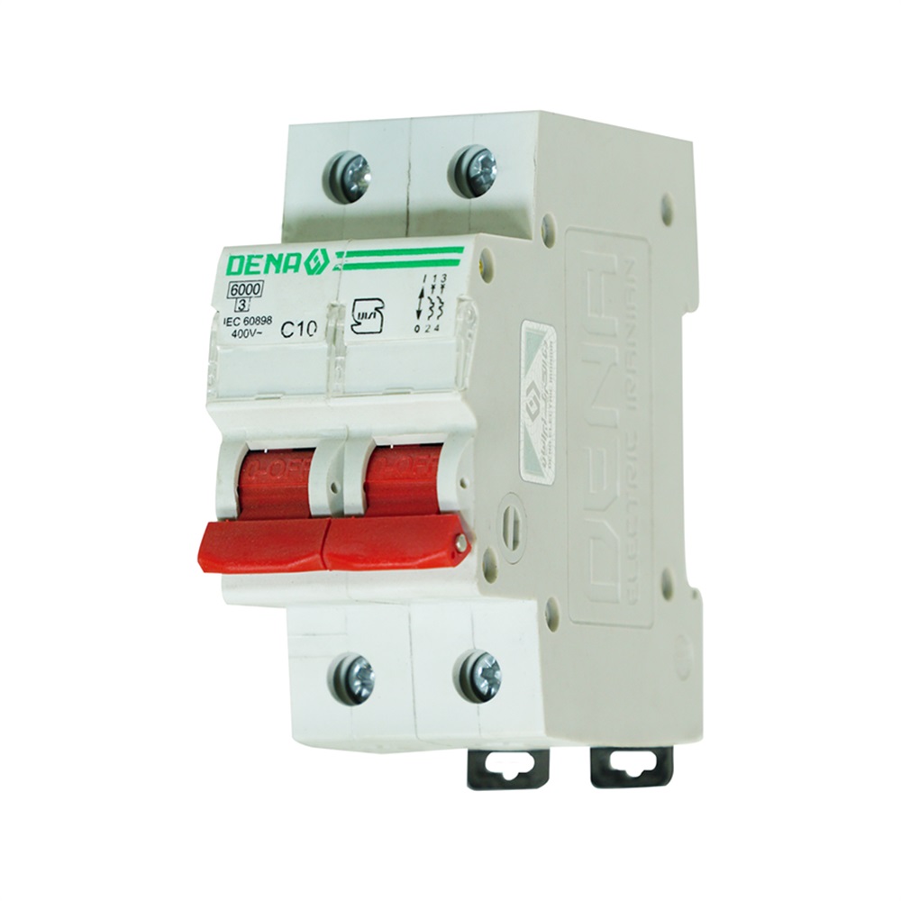 کلید مینیاتوری تک فاز دو پل 10 آمپر (DENA)   تیپ C (پنج سال ضمانت تعویض)
